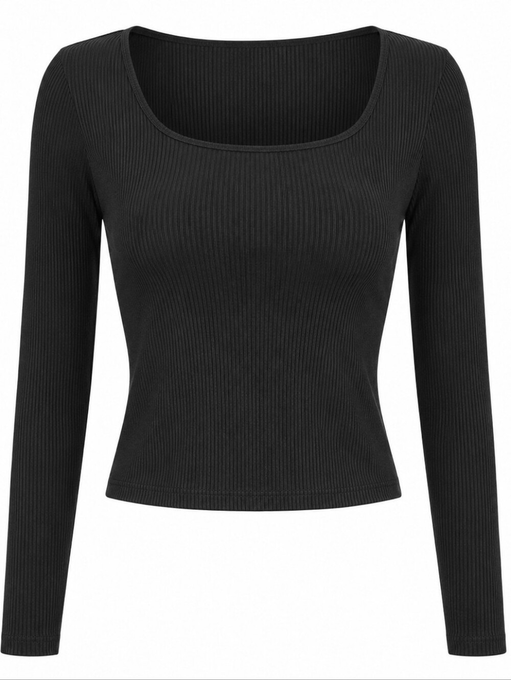 EYE CANDY | Y2k 90s Cropped Black Ribbed Long-Sleeve Bodycon Neutral Top | L/XL
